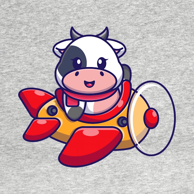 Cute baby cow driving plane cartoon by Wawadzgnstuff